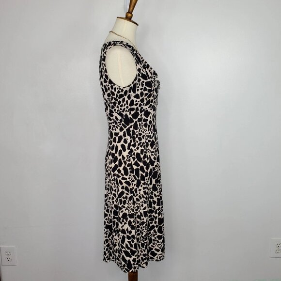 Kasper Black Tan Animal Print Drape Neck Stretchy Sleeveless Classic Dress Sz 4 - Picture 4 of 14